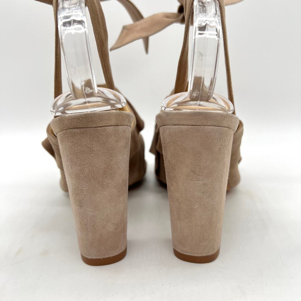 ALEXANDRE BIRMAN Ruffle Suede Heels Womens 37 Taupe Leather Ankle Wrap Sandal - Picture 3 of 16